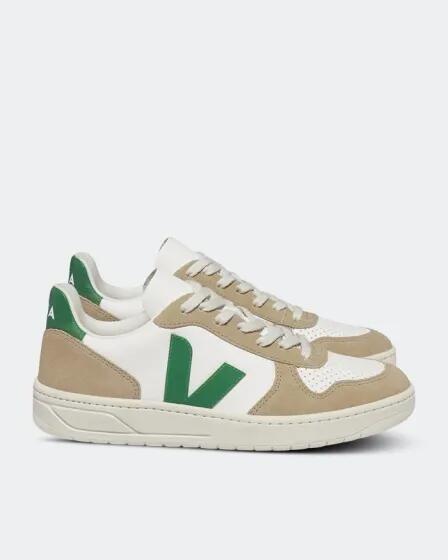 VEJA VEJA Mens V-10 Leather Extra-White Emeraude Sahara