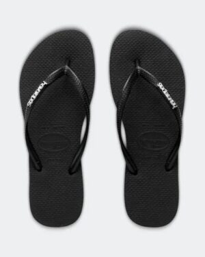 Havaianas Havaianas Womens Slim Metal Logo Thongs Balck