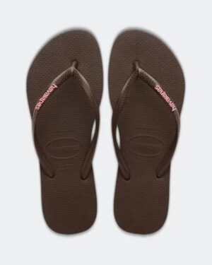 Havaianas Havaianas Womens Slim Rubber Logo Thongs Brown