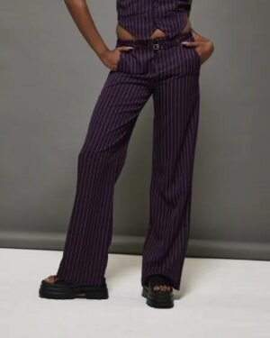 JGR & STN JGR & STN Gigi Low Rise Trouser Plum Pinstripe