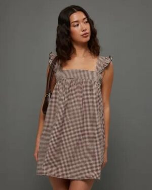 Motel Rocks Motel Rocks Sanaly Mini Dress Gingham Brown