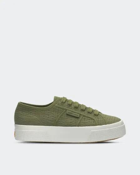 Superga Superga Womens 2740 Platform Organic Seersucker Green Safari -F Avorio